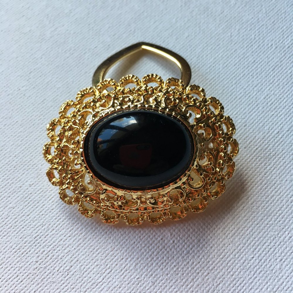 Vintage Park Lane Gold Tone Scarf Clip Black Stone Lucite Cabochon Oval - Picture 4 of 5